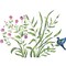 Grass with Bird and Flowers Wall Stencil | 1412 by Designer Stencils | Outdoor Stencils | Reusable Art Craft Stencils for Painting on Walls, Canvas, Wood | Reusable Plastic Paint Stencil for Home Makeover | Easy to Use & Clean Art Stencil